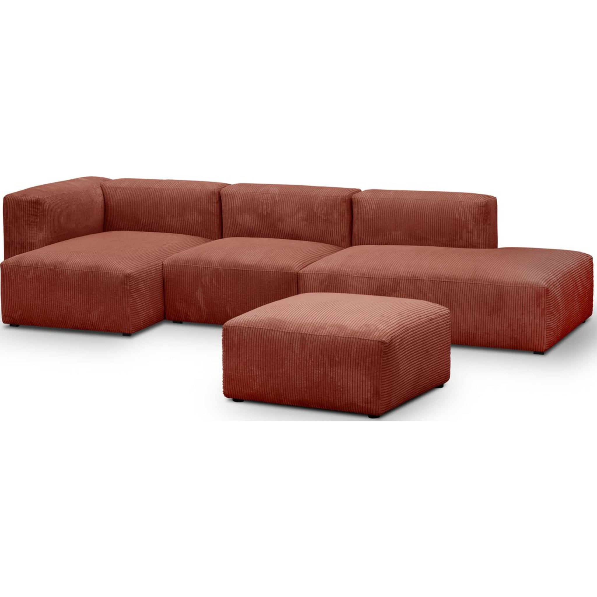 Canapé d'angle à gauche modulable 5 places en velours côtelé + pouf - MODULO