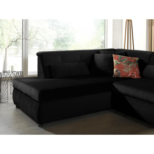 Vermont - canapé panoramique d'angle gauche - 7 places - XXL - en velours - Noir