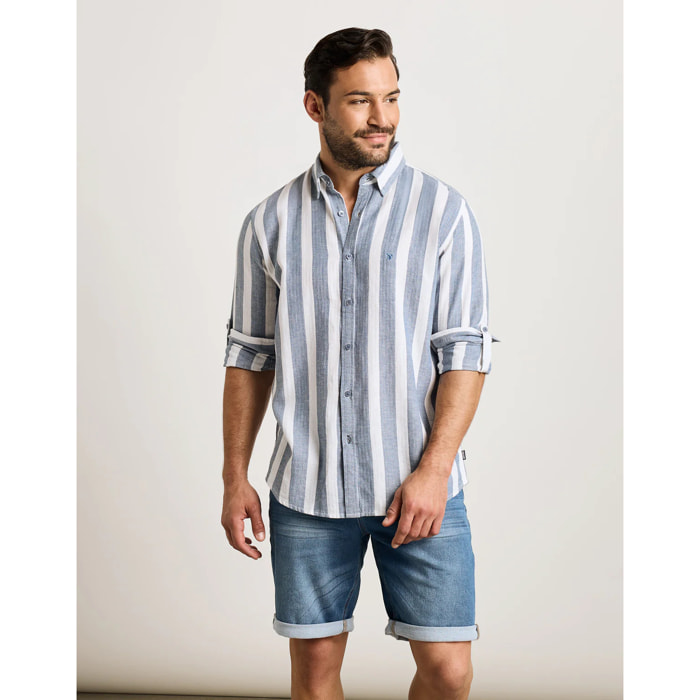 Camisa Rayas Manga Larga Lino Azul - Parasol