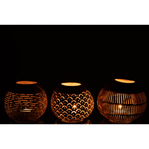 J-Line photophore Noix De Coco Lignes - rotin - naturel - 3 pièces