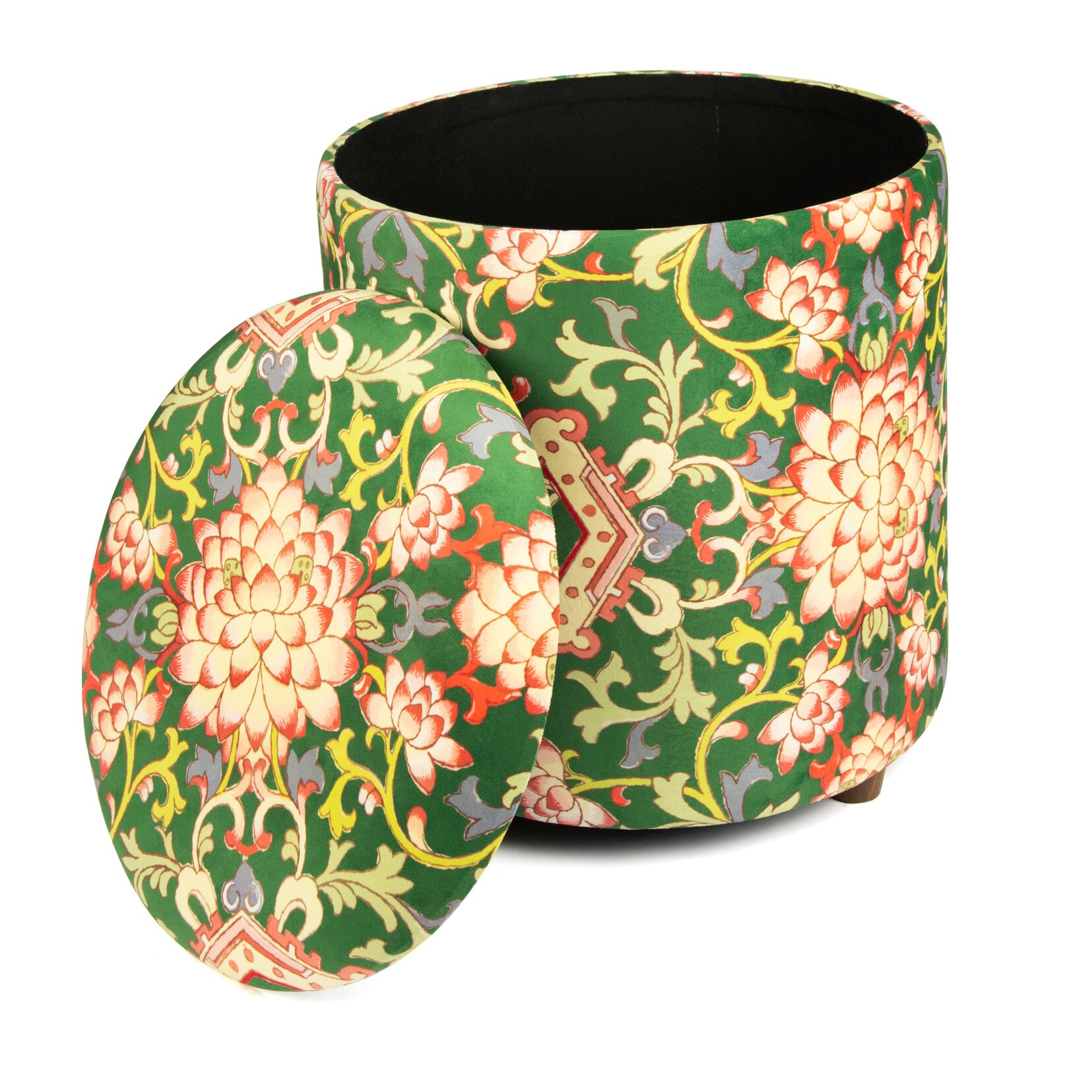 Pouf contenitore Excelsa La Via Della Seta velluto e legno 39x39x43 cm multicolore