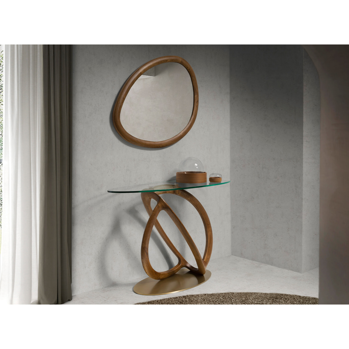 Espejo pared Angel Cerdá orgánico con marco de madera en nogal 95x75x3cm