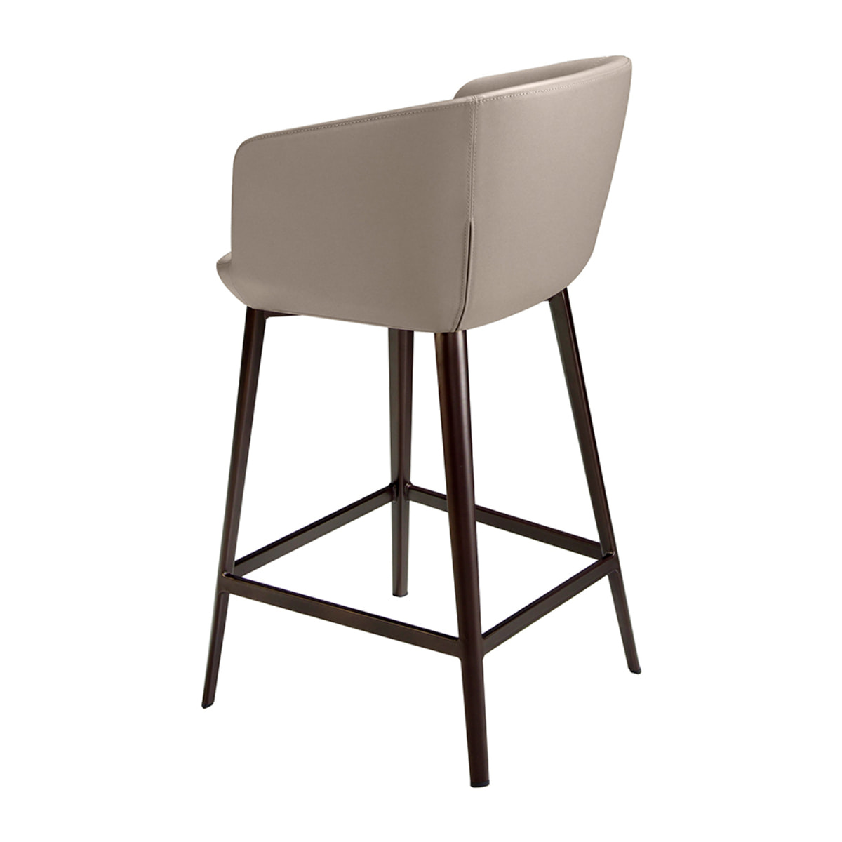 Taburete Angel Cerdá con reposabrazos asiento y respaldo tapizados en polipiel gris taupe patas de acero inoxidable en marrón metal 56x53x91cm