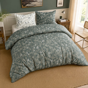 Parure housse de couette 100% percale de coton motif feuilles - EMERIDE