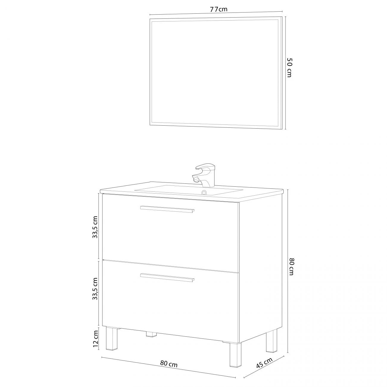Mueble de baño Athena 80 2 cajones + espejo Roble Alaska
