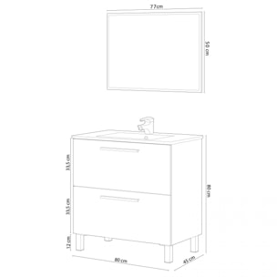 Mueble de baño Athena 80 2 cajones + espejo Roble Alaska