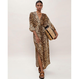 Abito lungo con maniche larghe, stampa animalier