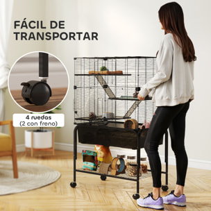 Jaula para Animales Pequeños de 4 Niveles con Ruedas Jaula para Roedores con Bandeja Profunda Rampas Plataformas Comedero y Bebedero Recinto para Chinchillas Hurones Hámster 73x47x123 cm Negro