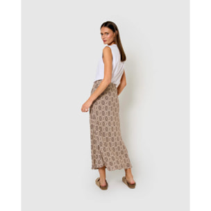 Falda midi bambula detalles plisados hunter marrón