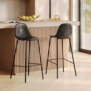 Lot de 2 chaises de bar 75 cm en cuir synthétique gris/noir - Henrik