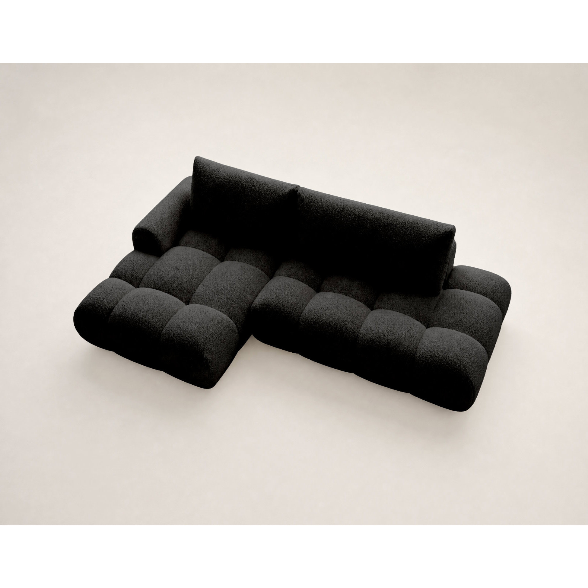 Yulin - Canapé d'angle ouvert gauche 4 places convertible avec coffre en tissu bouclette - Noir
