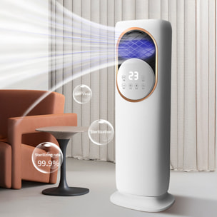 Climatizador multifunción sin aspas, con calefacción y refrigeración. Con tanque de agua de 3L, pantalla táctil y mando de control remoto.