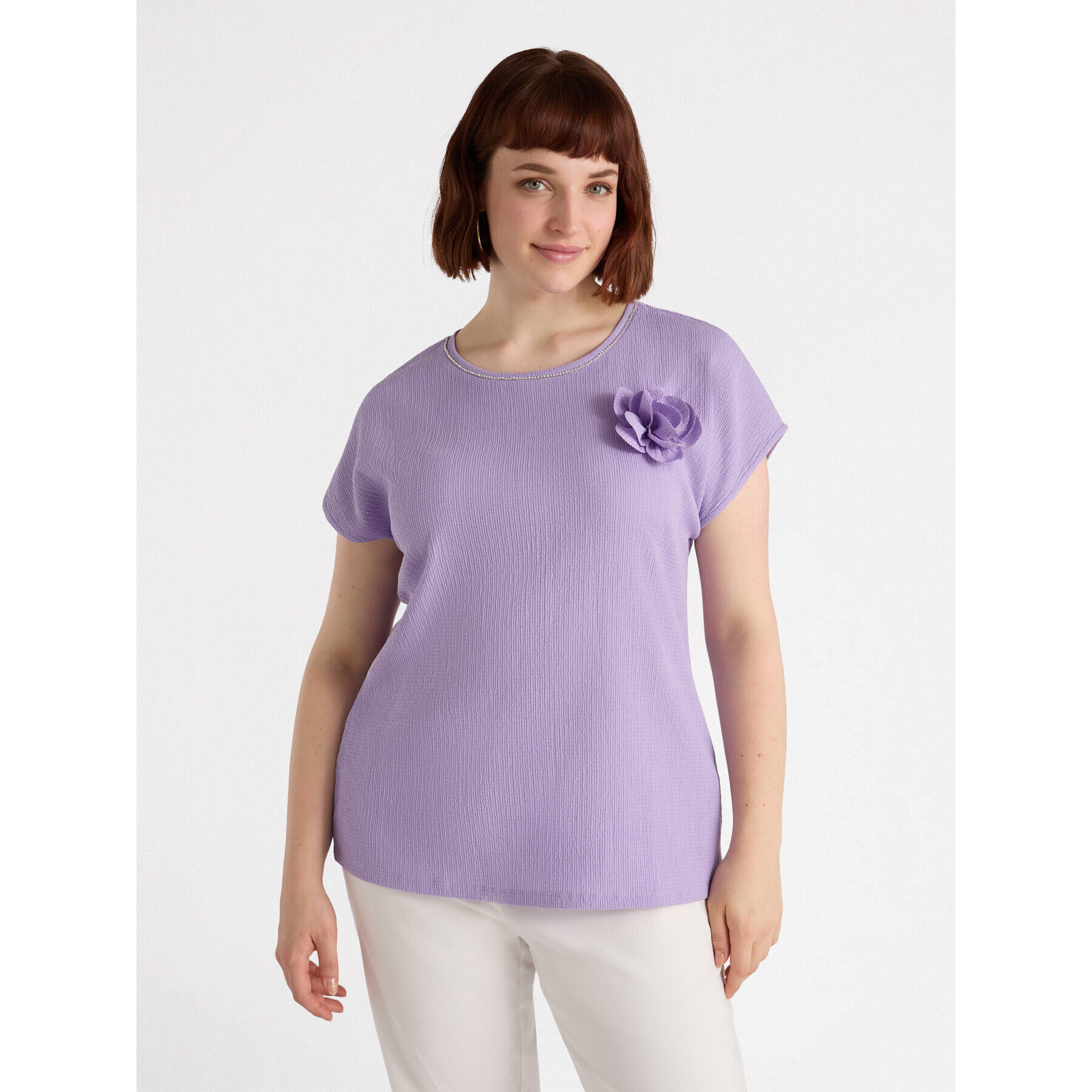 Fiorella Rubino - Blusa de crepón con flor - Violeta