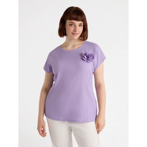 Fiorella Rubino - Blusa de crepón con flor - Violeta