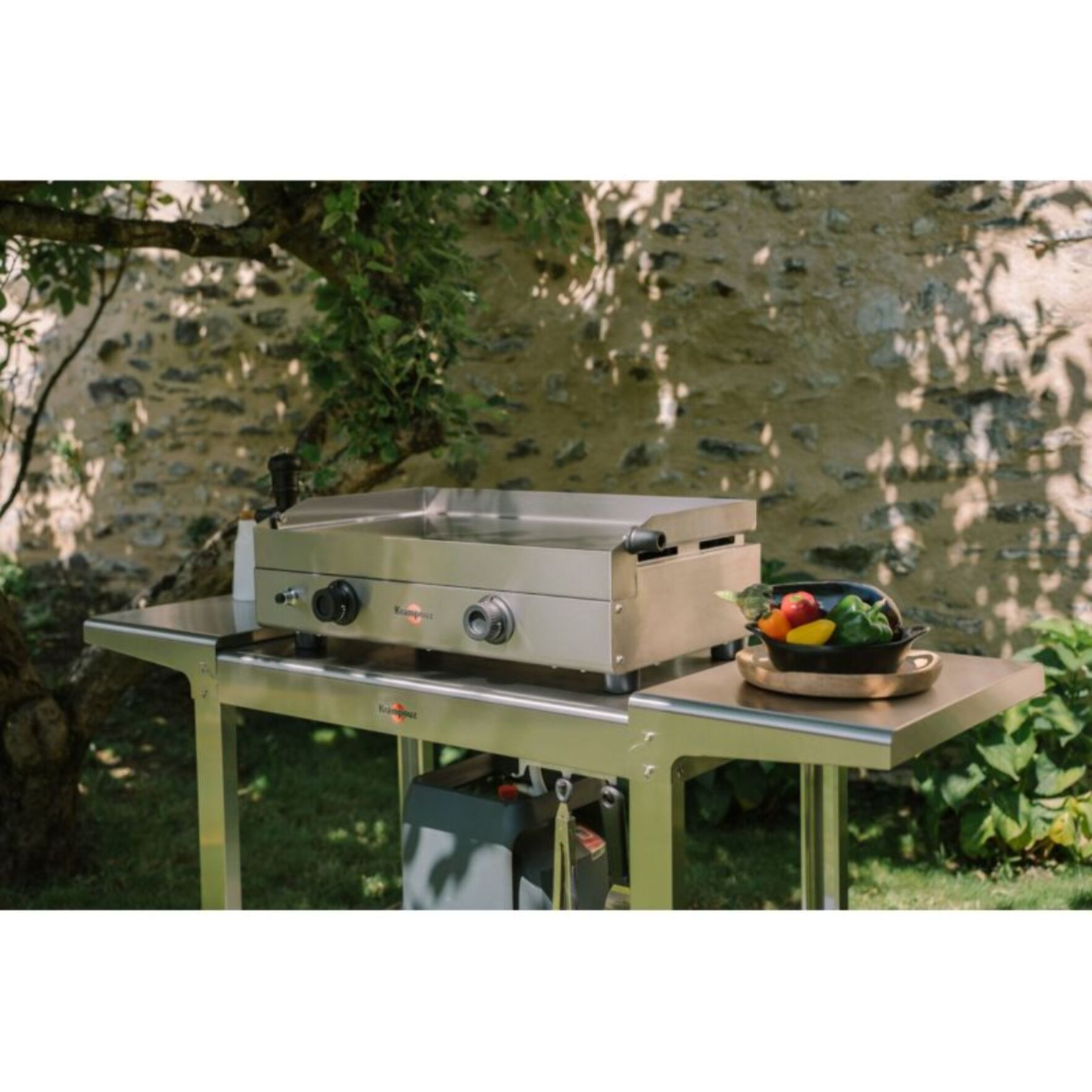 Plancha gaz KRAMPOUZ SAVEUR inox 2 brûleurs à poser, 64x34 cm