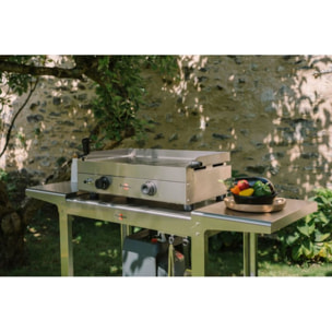Plancha gaz KRAMPOUZ SAVEUR inox 2 brûleurs à poser, 64x34 cm