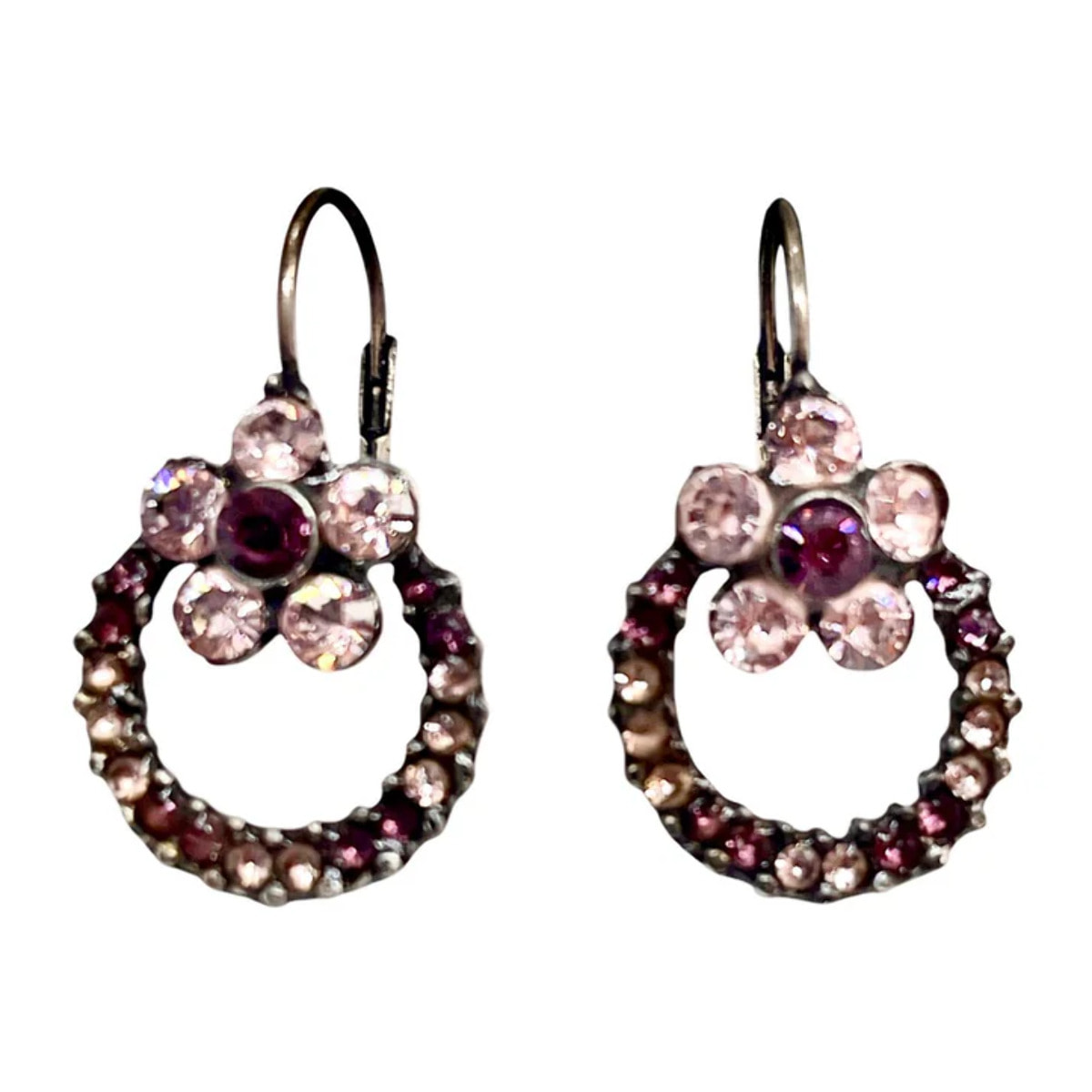 Pendiente Flor y aro en cristal Sw amatista