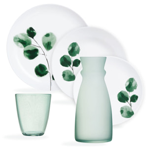 Service de table 25 pièces, avec gobelets 31 cl et carafe 0,75 cl - Eucalyptus- Luminarc