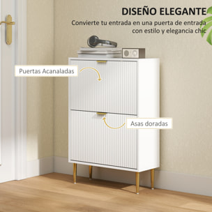 Zapatero Estrecho con 2 Puertas Acanaladas Zapatero Entrada Recibidor con Estantes Ajustables para 12 Pares de Zapatos 60x24x91,5 cm Blanco
