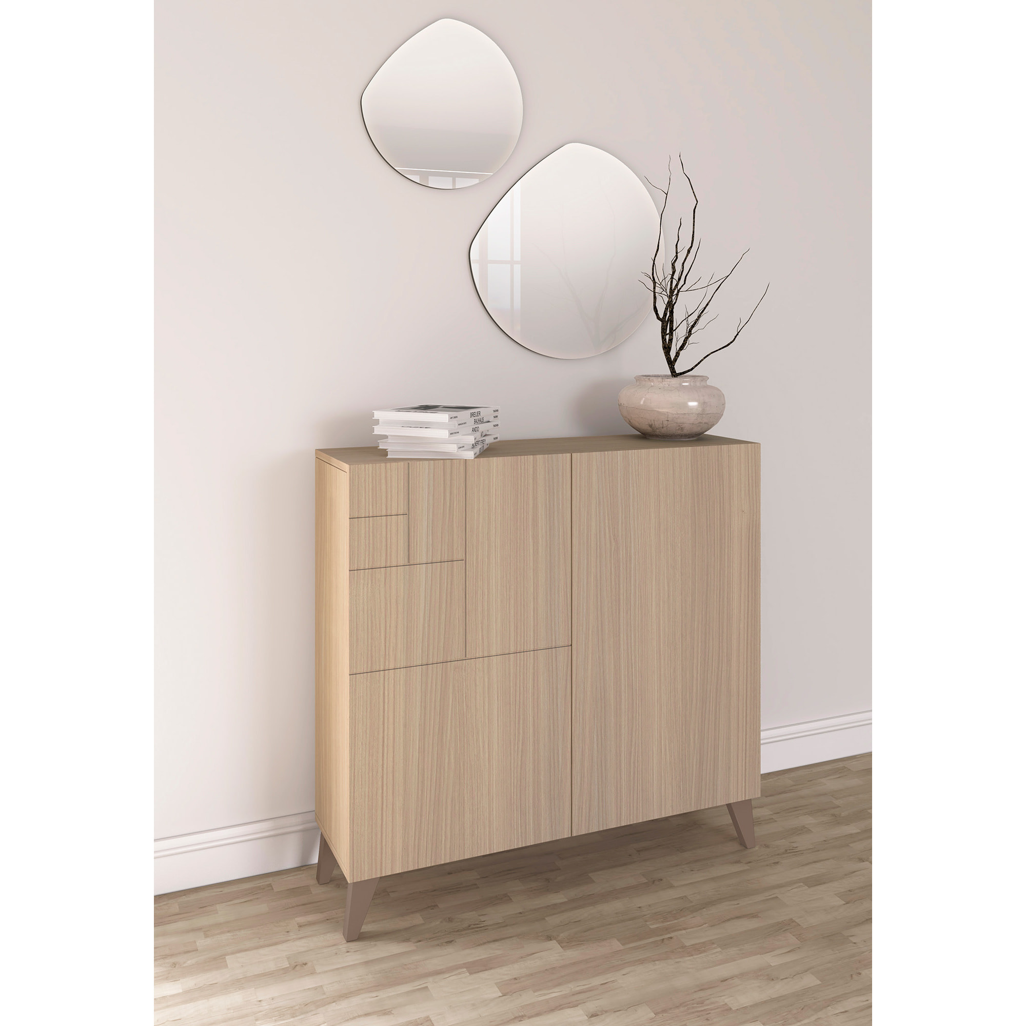 Zapatero Bergen melamina nogal claro patas moka 87x90x27 cm