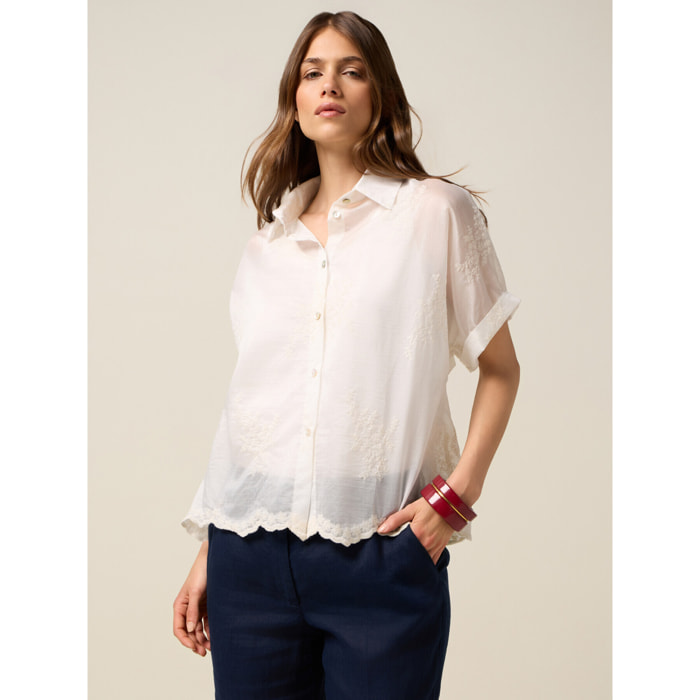 Oltre - Camisa de voile con bordados - Blanco