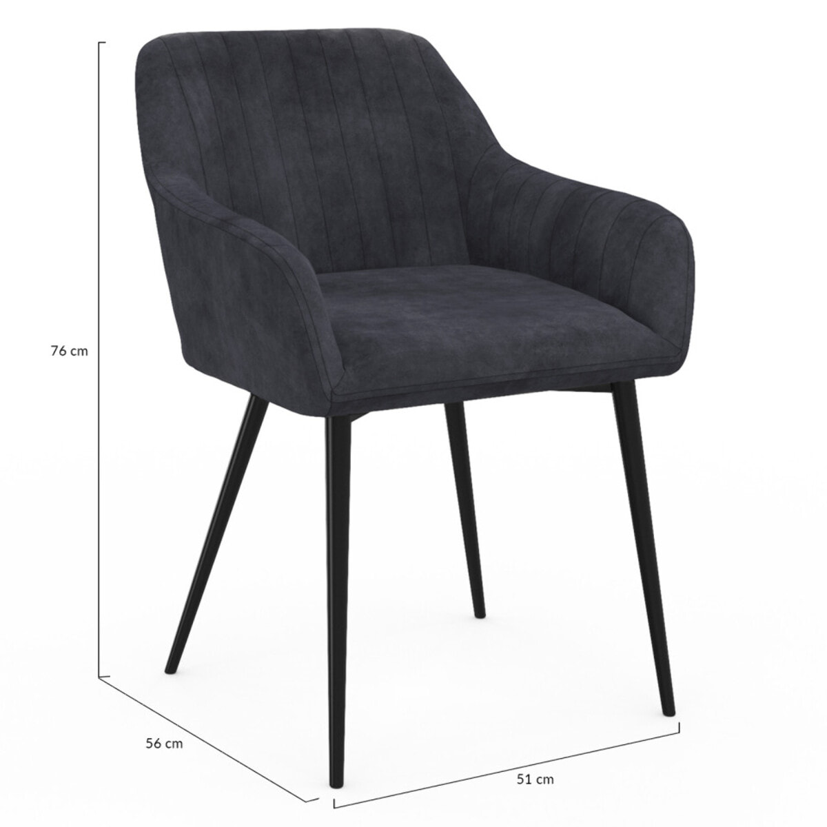 Chaises avec accoudoirs Ariana en velours et pieds métal - lot de 2 - Gris anthracite