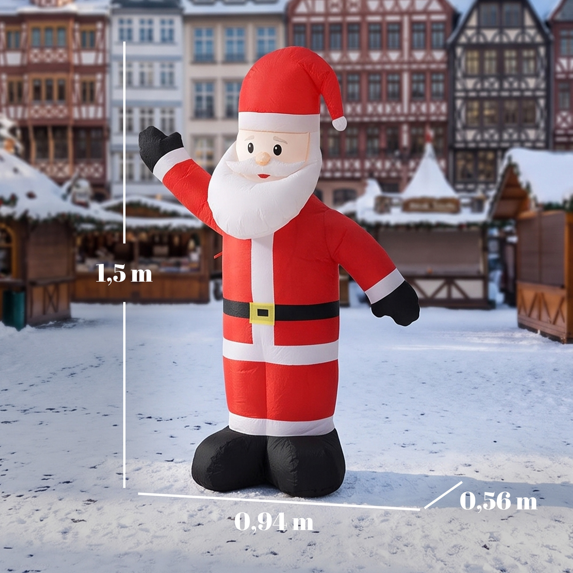 Outsunny Papá Noel Hinchable de Navidad 150 cm, Papá Noel Inflable con Luz LED, Acabado Aterciopelado, Bolsa de Almacenamiento, Decoración Navideña para Exteriores Interiores, Rojo