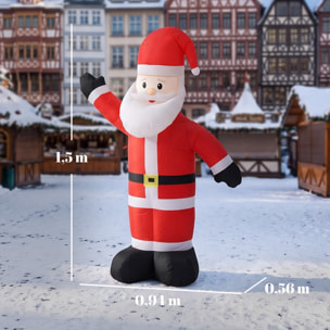 Outsunny Papá Noel Hinchable de Navidad 150 cm, Papá Noel Inflable con Luz LED, Acabado Aterciopelado, Bolsa de Almacenamiento, Decoración Navideña para Exteriores Interiores, Rojo