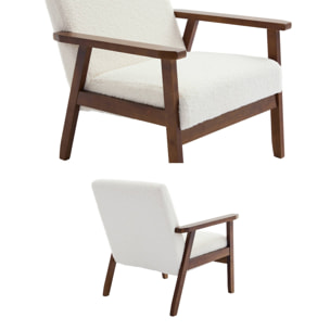 Fauteuil scandinave bois d'hévéa teinté noyer clair bouclette ISAK