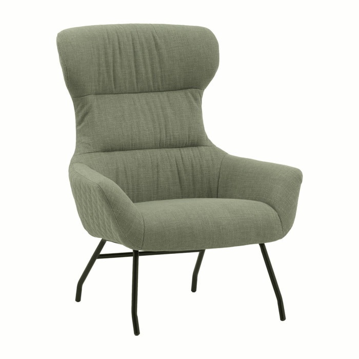 Poltrona HAITI in tessuto verde e gambe in metallo nero