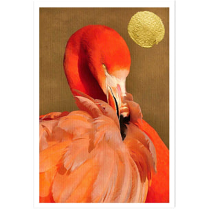 Affiche animaux flamingo et soleil d'or Affiche seule