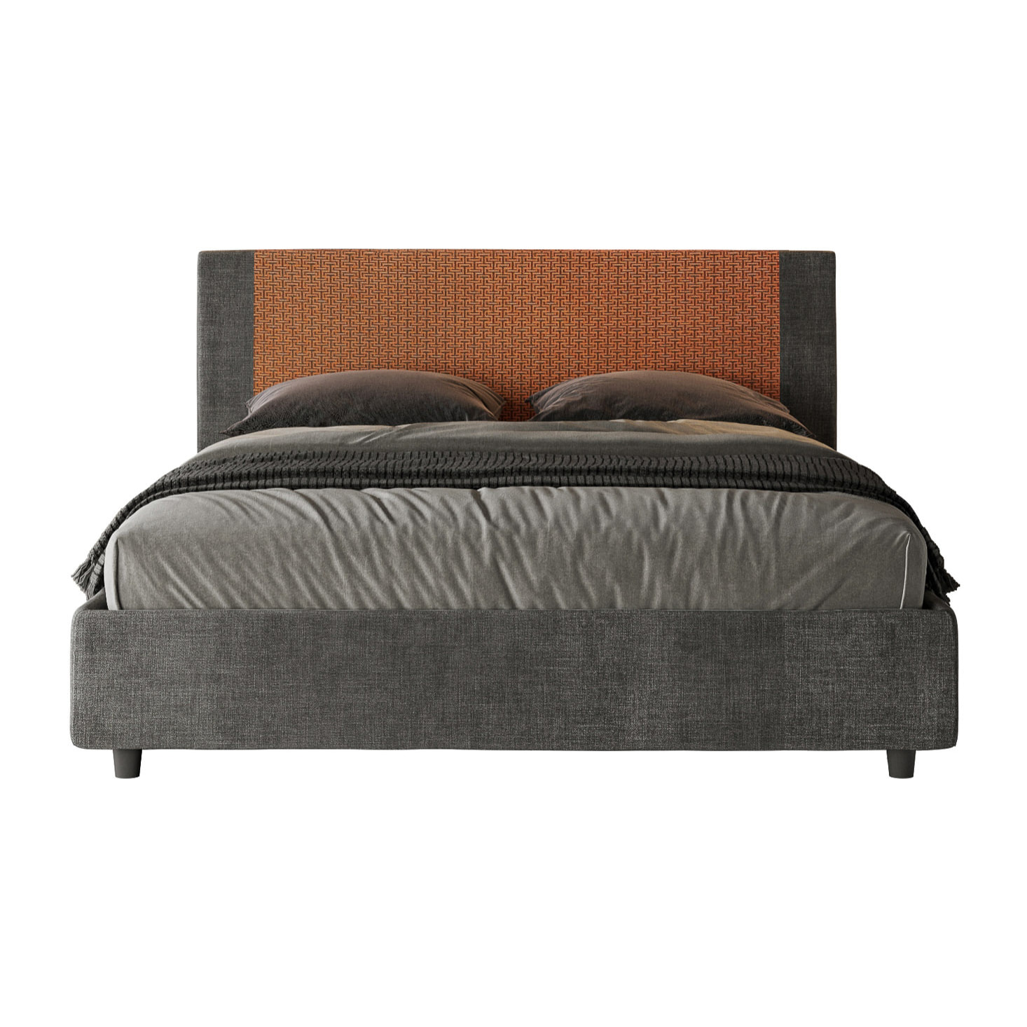 Letto matrimoniale contenitore imbottito 160x210 tessuto Labirinto 04 arancio Rosal