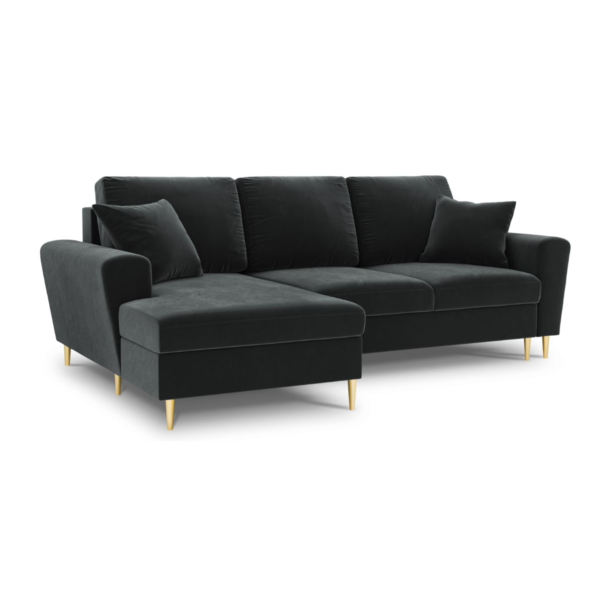 Canapé d'angle gauche convertible avec coffre de rangement "Kyoto" 4 places en velours gris foncé