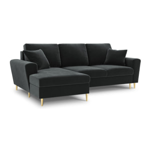 Canapé d'angle gauche convertible avec coffre de rangement "Kyoto" 4 places en velours gris foncé