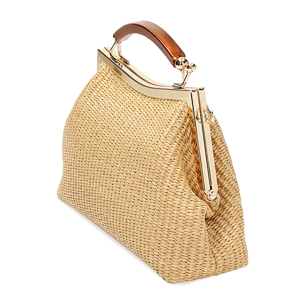 Mini bag donna beige in raffia a trapezio