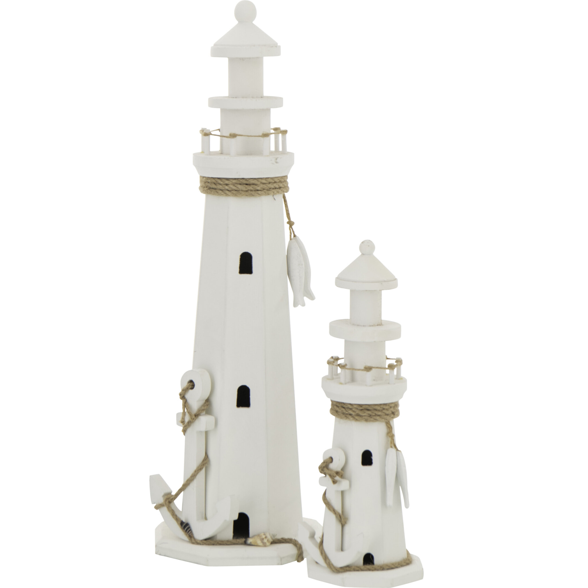 J-Line Phare décoratif - corde/bois - blanc - large