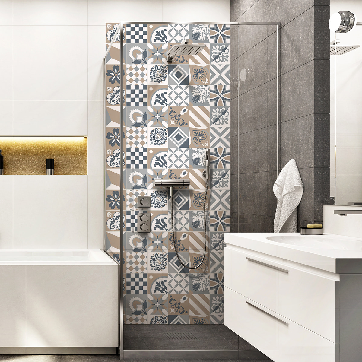 Stickers muraux - Sticker Mural Carrelage adhésif Cuisine Salle de Bain - 24 STICKERS CARREAUX DE CIMENT AZULEJOS CIRINIO