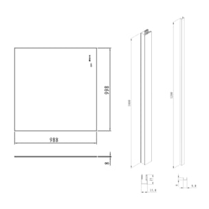 Pare-muret 100x100cm Paroi en verre Crystal Glass® 8 mm anticalcaire, avec bras et profilés noir mat (SATBWIS100PRC)