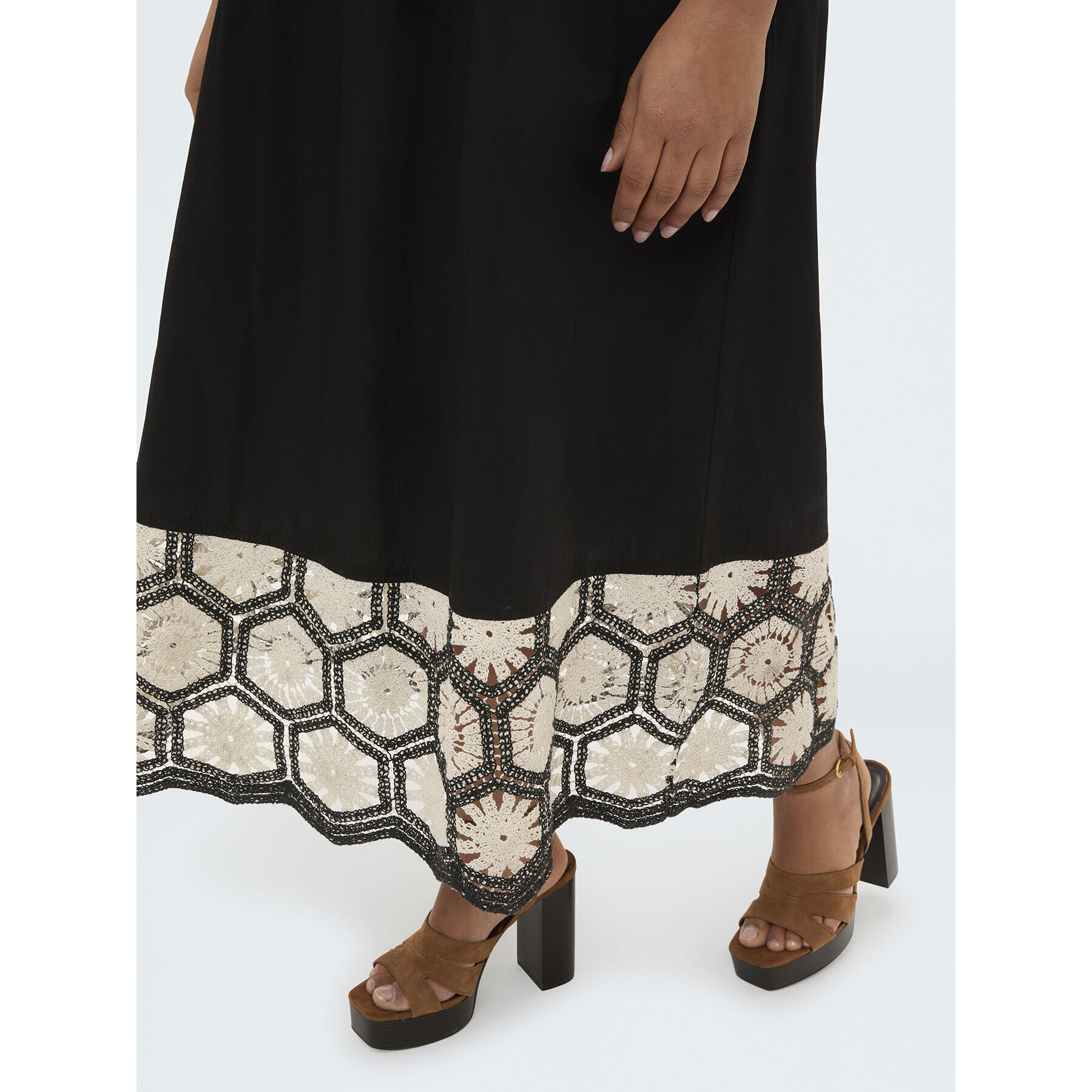Fiorella Rubino - Vestido largo con volante de crochet - Negro