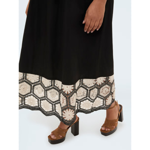 Fiorella Rubino - Vestido largo con volante de crochet - Negro