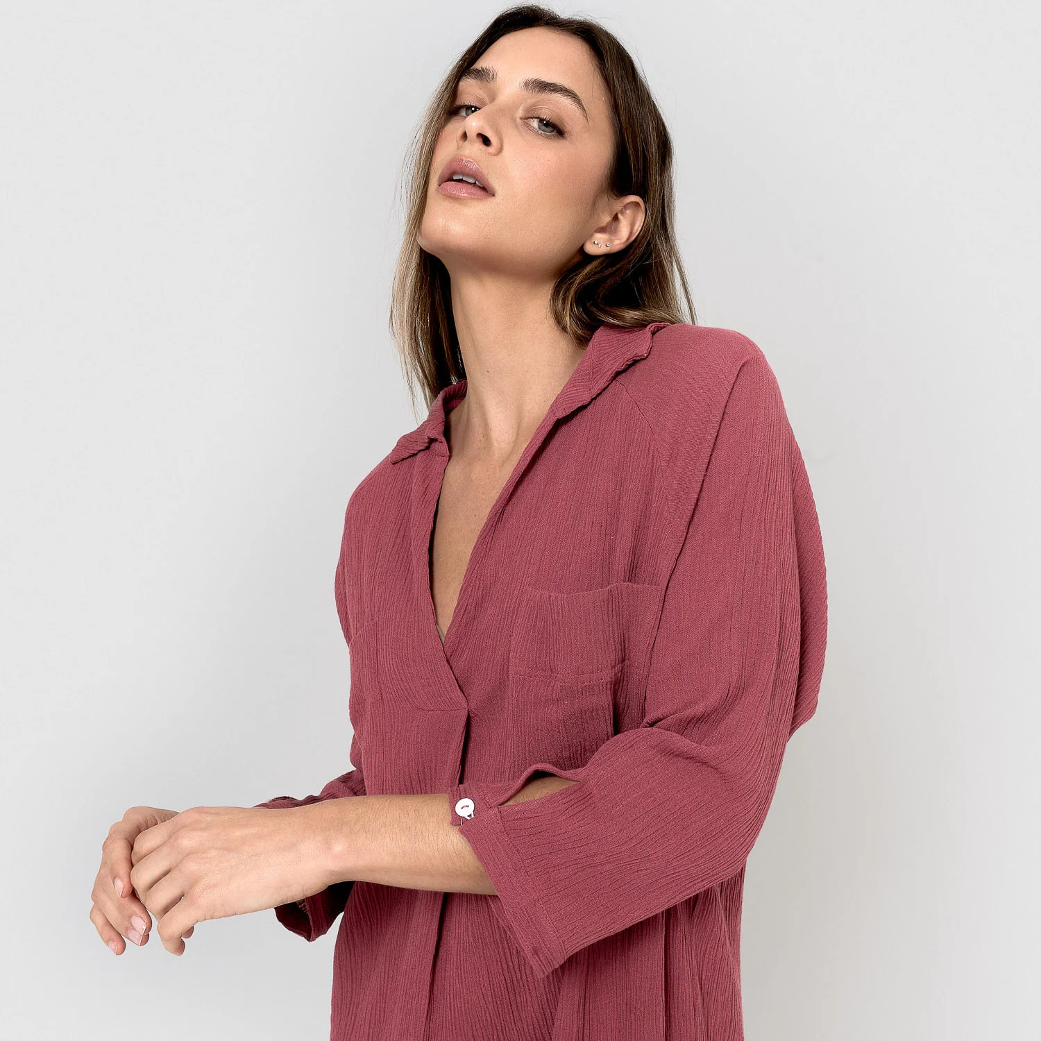 Vestido midi algodón lino malva/rosa
