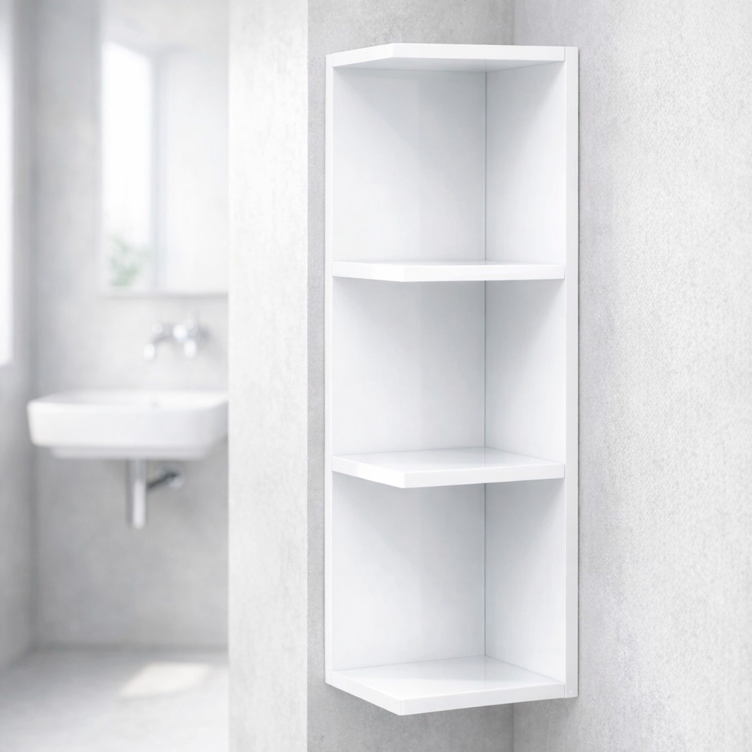 Modulo Angolare Bagno Sospeso Con 3 Ripiani Mobile Salvaspazio Mobiletto Da Parete Per Organizzare Accessori 65 x 20 x 19.5 Cm Bianco Lucido