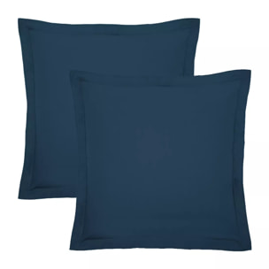 Lot de 2 taies percale de coton uni bleu La percale francaise ocean