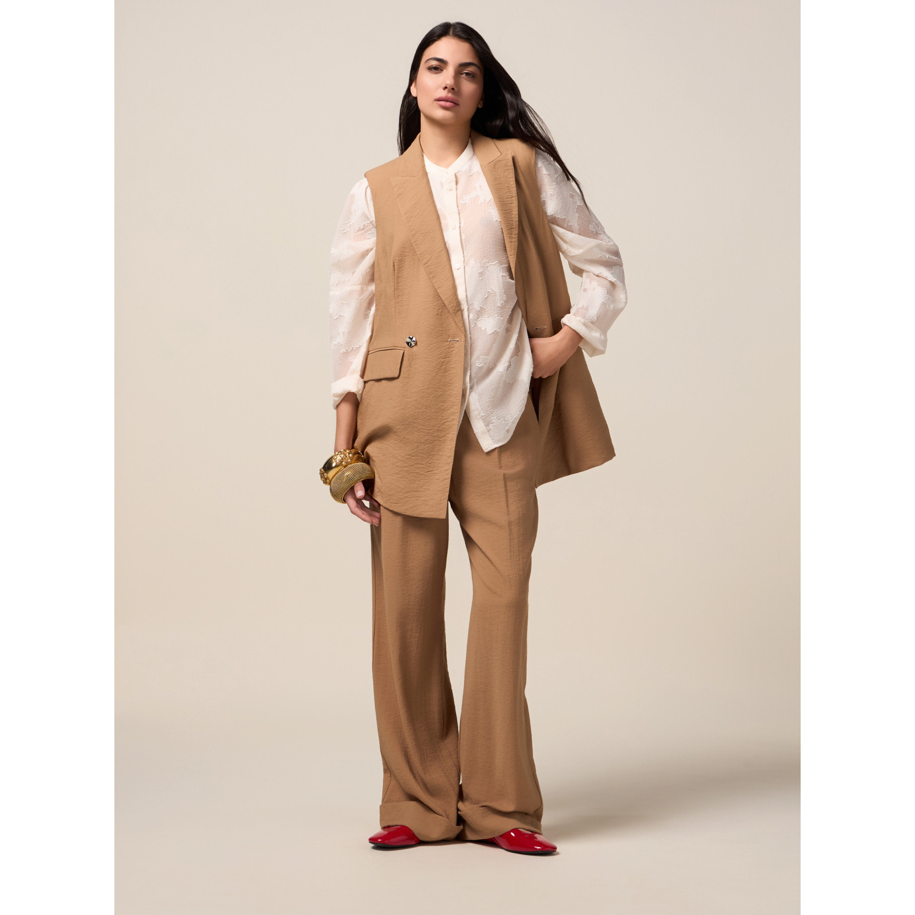 Oltre - Gilet fluido misto viscosa - Beige
