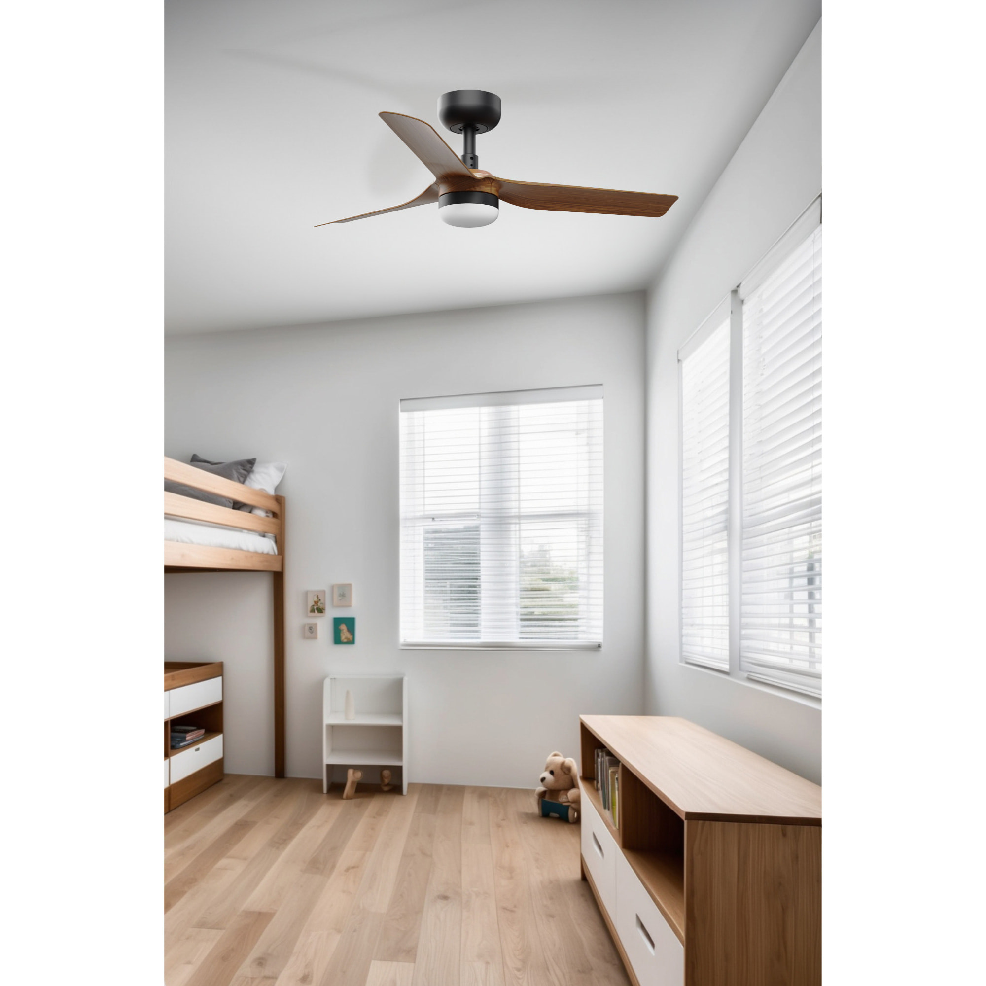 MINI PUNT S LED Ventilateur de plafond noir/noyer TUYA