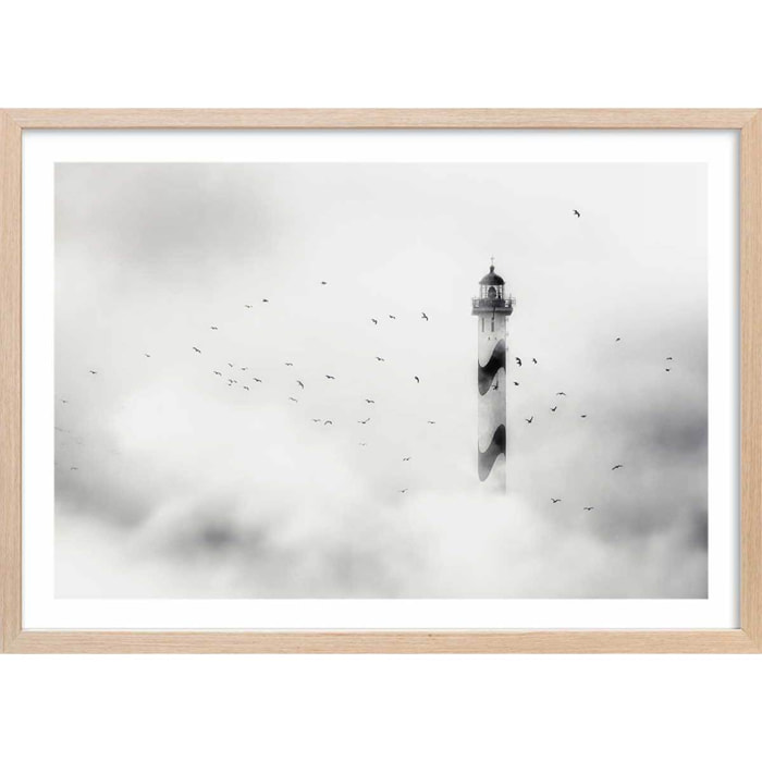Affiche phare dans le brouillard Affiche sous cadre bois