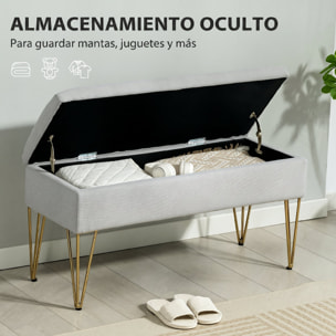 Banco Pie de Cama, Taburete Pie de Cama Tapizado en Lino Sintético con Patas de Acero y Asiento Acolchado, Estilo Moderno, Banco para Dormitorio, Entrada, Pasillo, Gris Claro