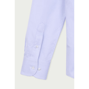 Camicia Uomo 1 Bottone Italiano Slim Cotone Riga Stretta Viola/Bianco