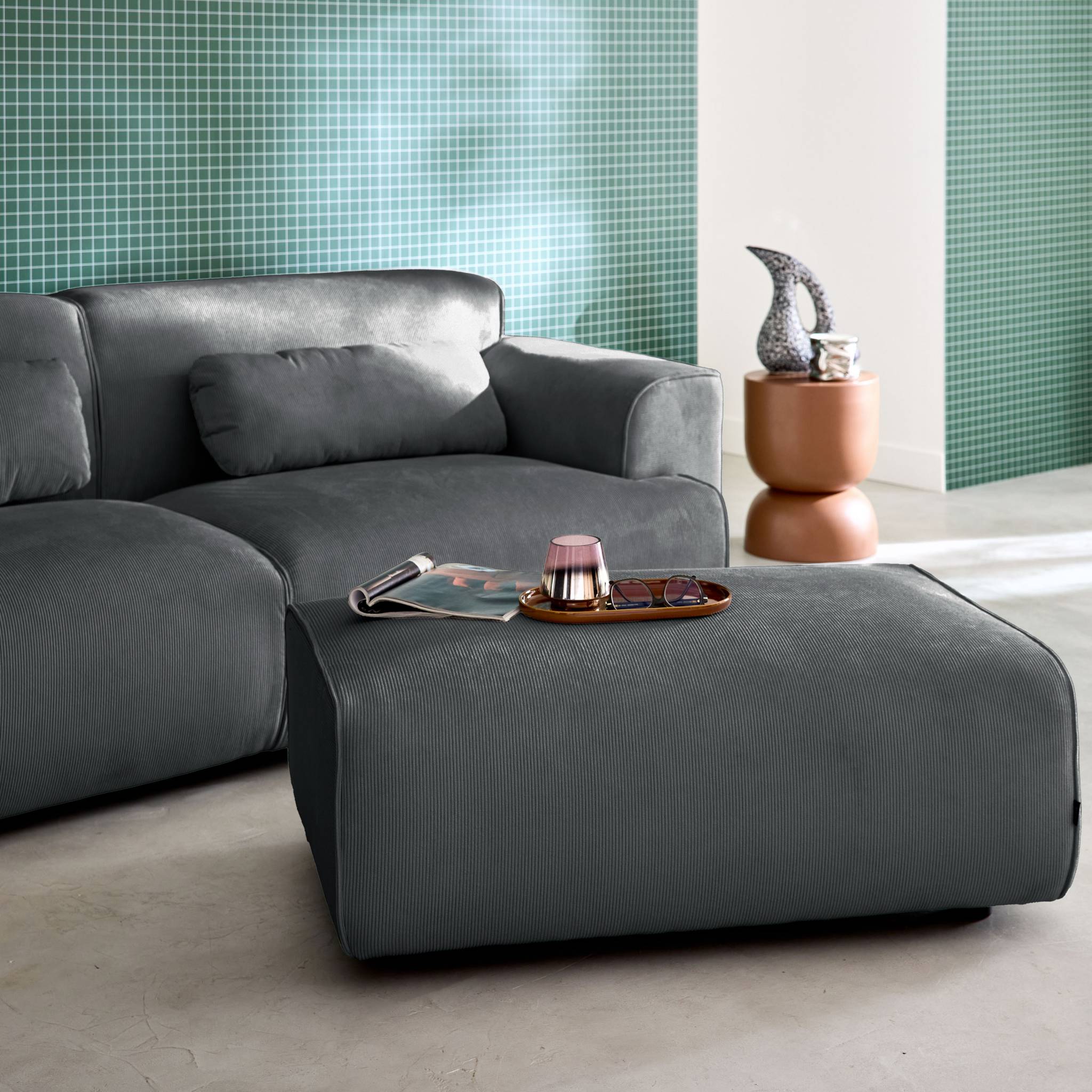 Pouf, repose-pieds pour canapé 3 places Wallas velours côtelé WALLAS