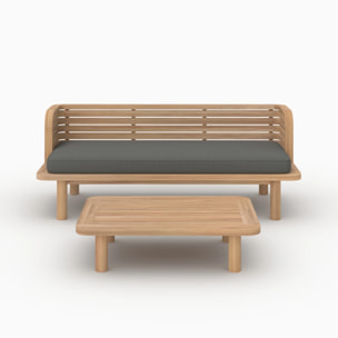 Salon de jardin 2 places en teck et tissu gris, canapé - Kilda